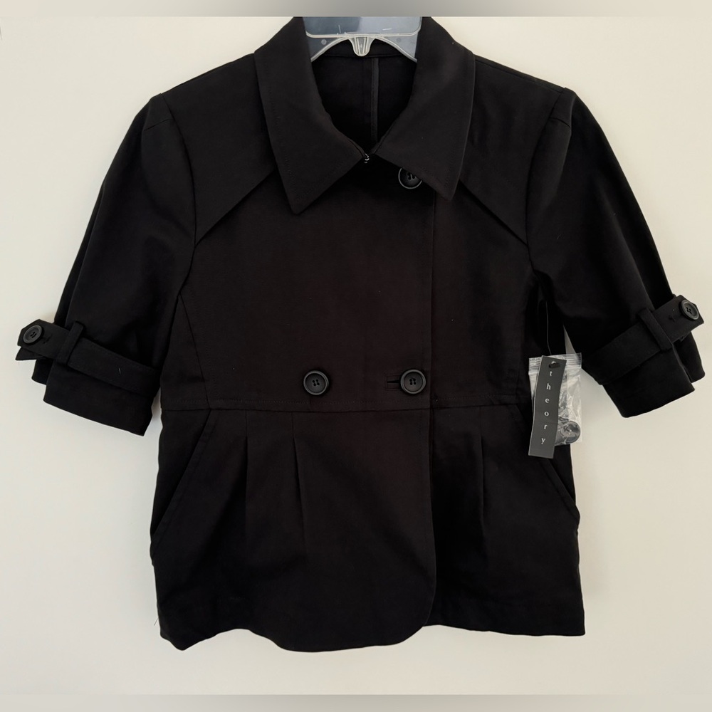 SALE $365 NWT Theory JASMINE W Top Blouse Blazer Sz 4 Black  With Pockets